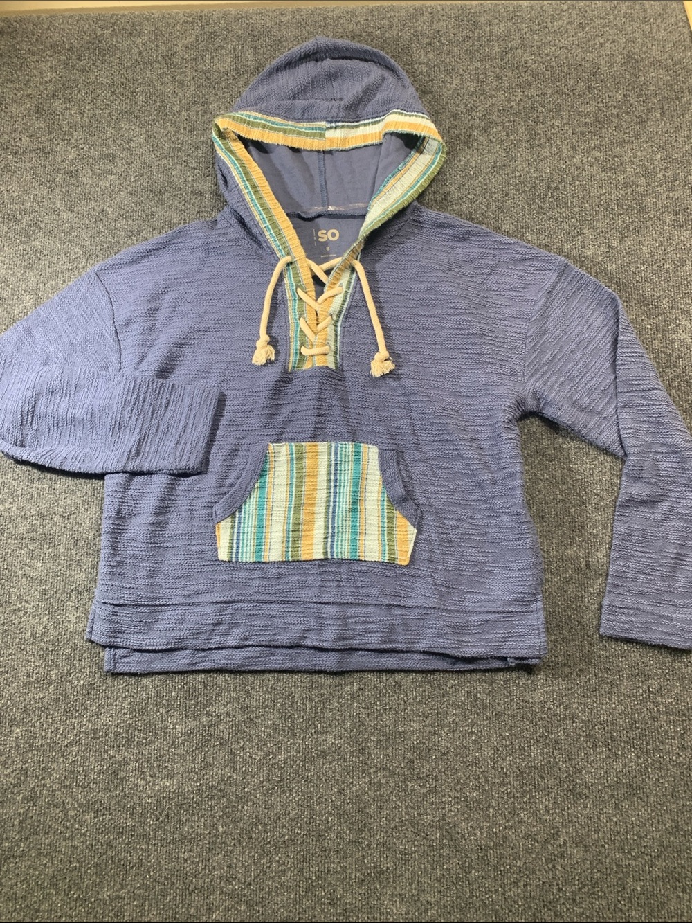 SO Kids Periwinkle Hooded Pullover with Multicolor Stripe Trim